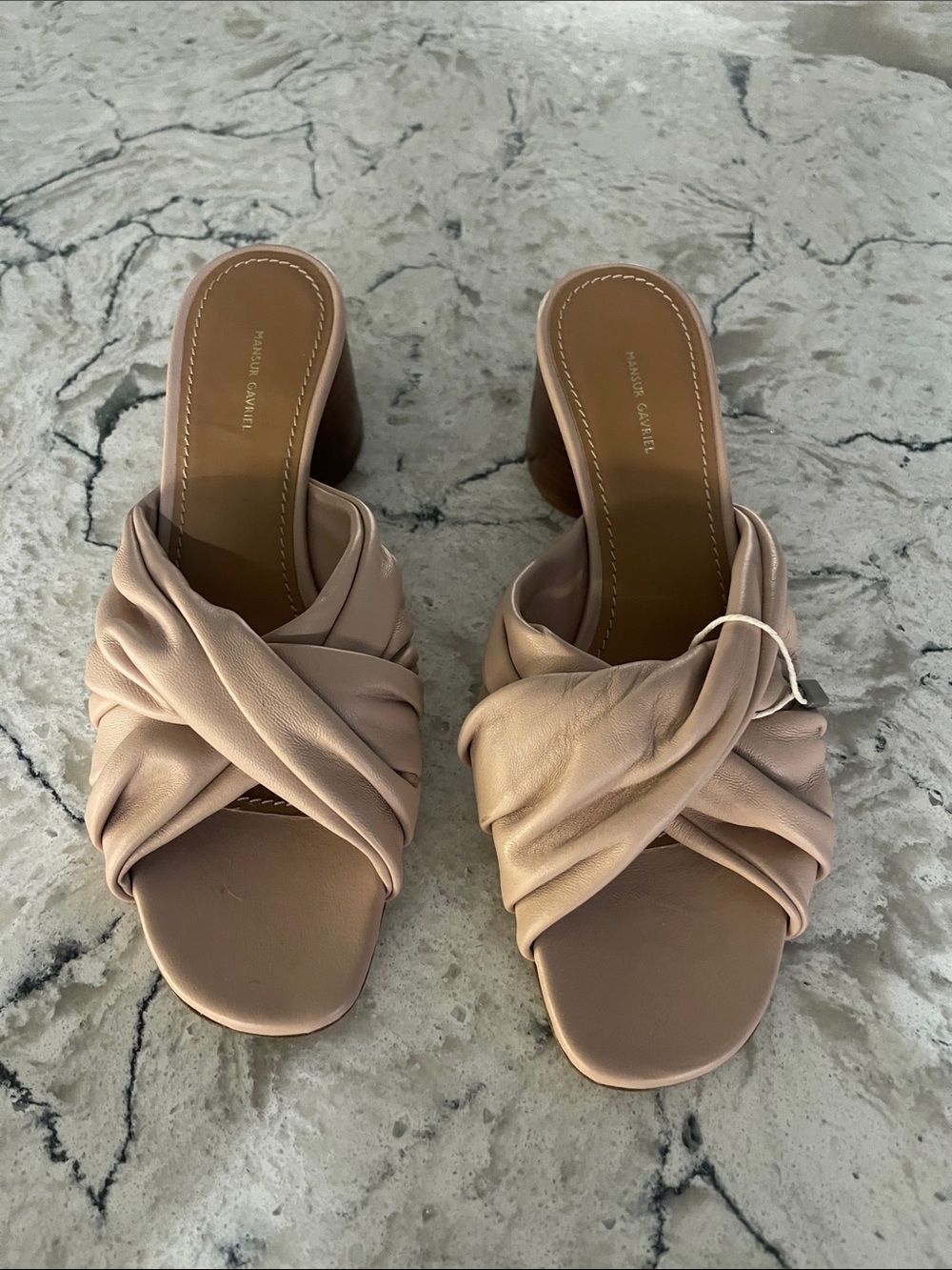 Mansur Gavriel Blush Pink Twisted Leather Slide Mules
